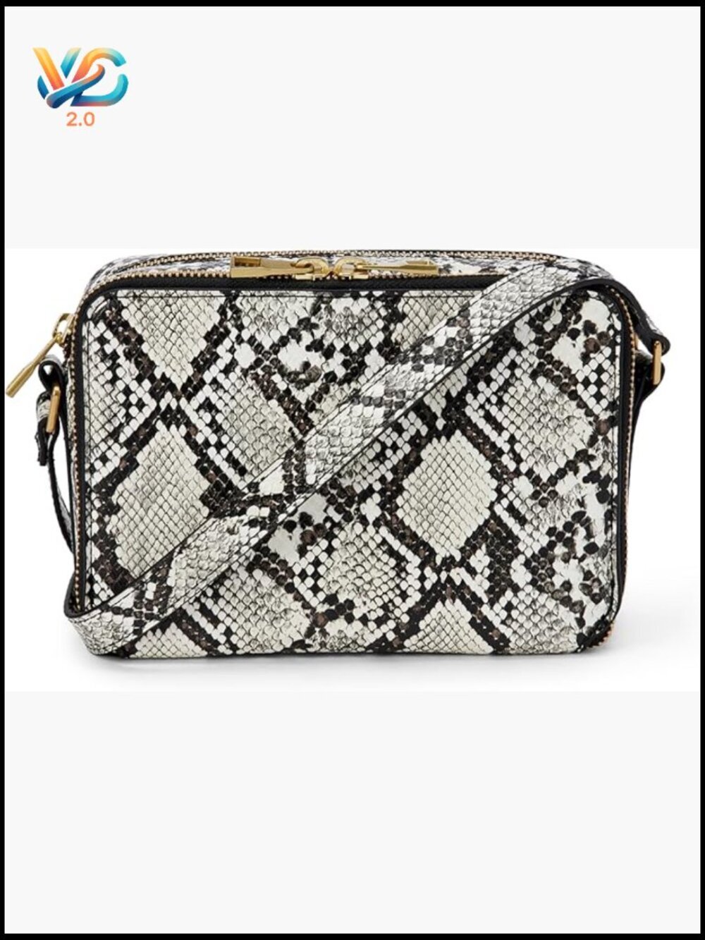 Boxy Crossbody Bag with Dual Zip Compartments Faux Leather